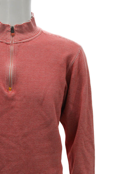Robert Graham Mens Cotton Striped Mock Neck Pullover Sweater Red Size L