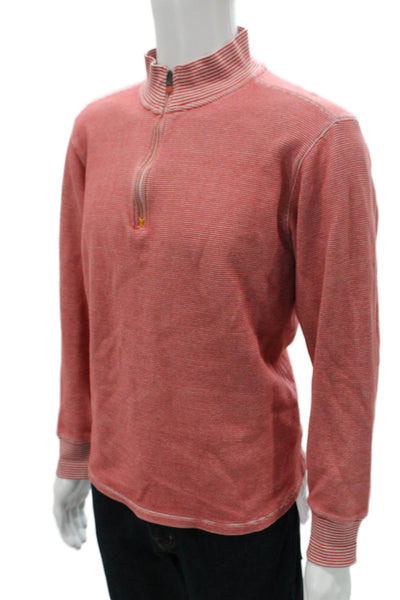 Robert Graham Mens Cotton Striped Mock Neck Pullover Sweater Red Size L