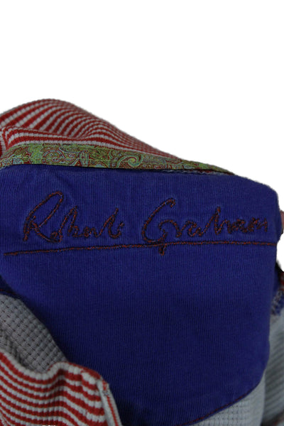 Robert Graham Mens Cotton Striped Mock Neck Pullover Sweater Red Size L