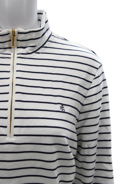 Lauren Ralph Lauren Women Pullover Mock Neck Striped Cotton Size M