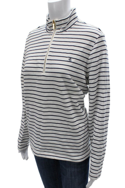 Lauren Ralph Lauren Women Pullover Mock Neck Striped Cotton Size M