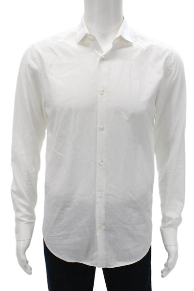 Theory Mens Cotton Long Sleeve Button Up Shirt White Size 15R
