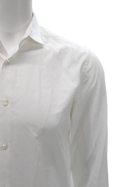 Theory Mens Cotton Long Sleeve Button Up Shirt White Size 15R