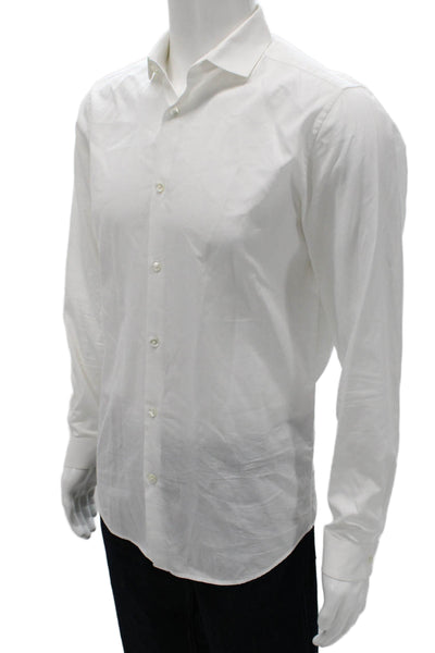 Theory Mens Cotton Long Sleeve Button Up Shirt White Size 15R