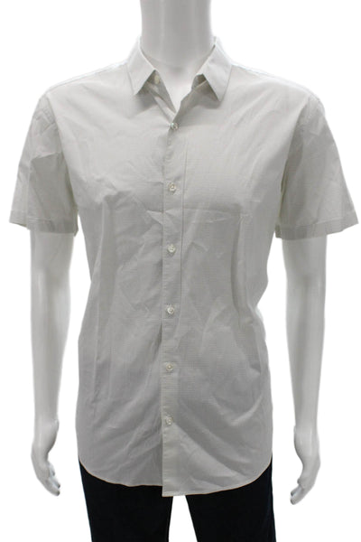 Theory Mens Collared Geometric Cotton Short Sleeve Button Up Shirt Size XL