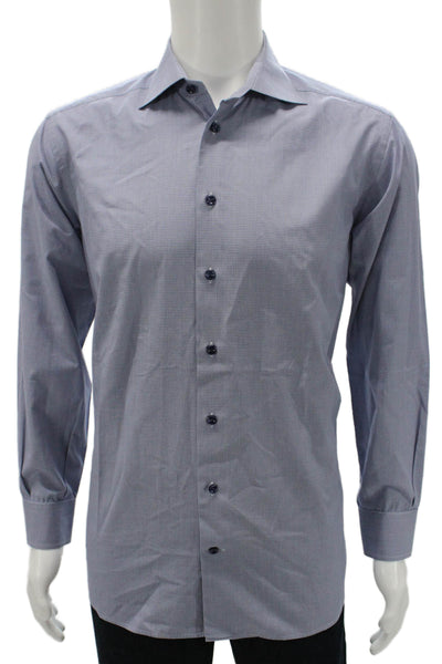 Eton Cotton Houndstooth Long Sleeve Button Up Shirt Blue Size 41 16