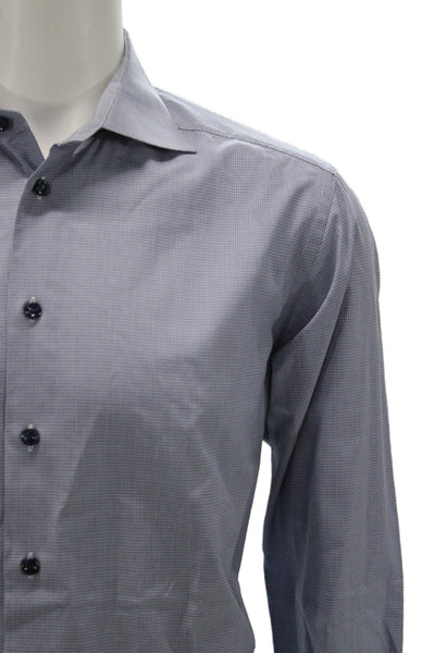 Eton Cotton Houndstooth Long Sleeve Button Up Shirt Blue Size 41 16