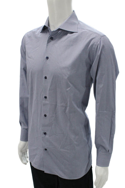 Eton Cotton Houndstooth Long Sleeve Button Up Shirt Blue Size 41 16