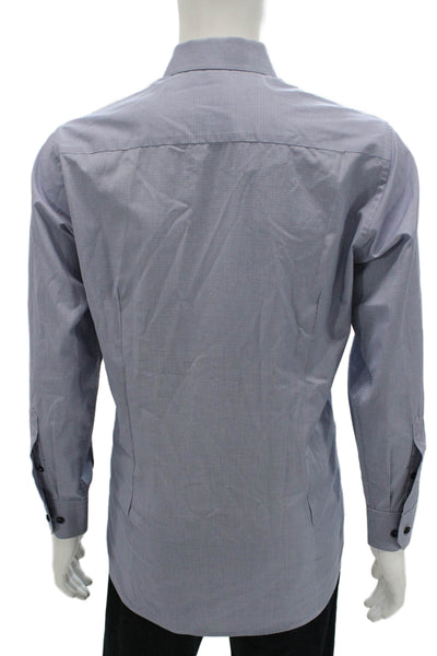 Eton Cotton Houndstooth Long Sleeve Button Up Shirt Blue Size 41 16