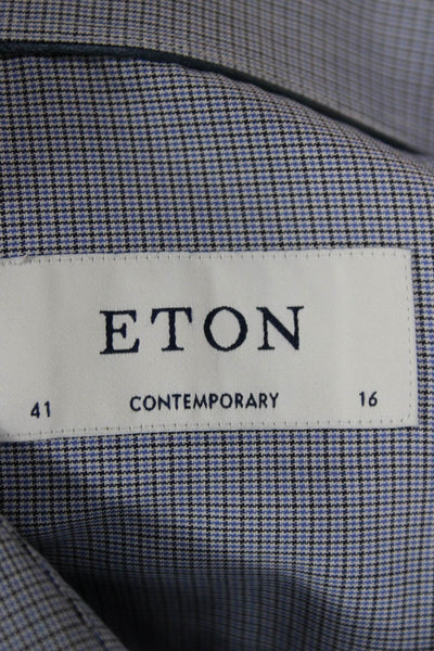 Eton Cotton Houndstooth Long Sleeve Button Up Shirt Blue Size 41 16