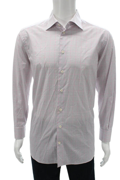 Eton Cotton Checkered Long Sleeve Button Up Shirt Pink Size 42 16.5