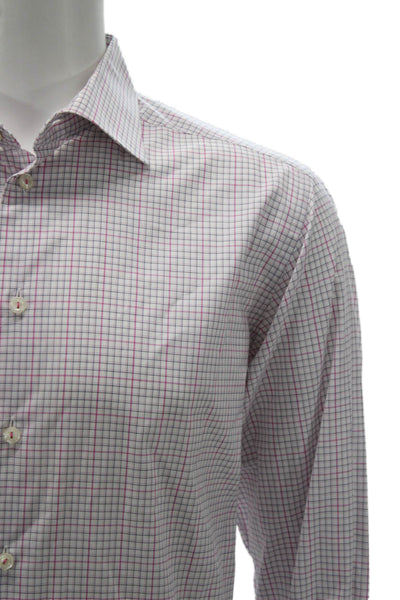 Eton Cotton Checkered Long Sleeve Button Up Shirt Pink Size 42 16.5