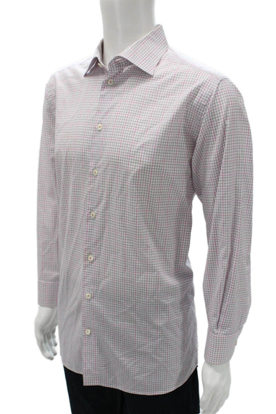 Eton Cotton Checkered Long Sleeve Button Up Shirt Pink Size 42 16.5