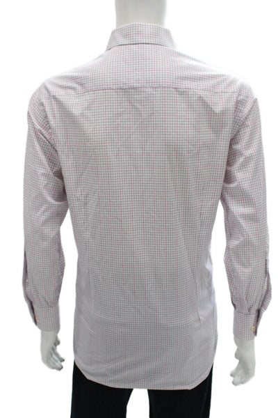 Eton Cotton Checkered Long Sleeve Button Up Shirt Pink Size 42 16.5