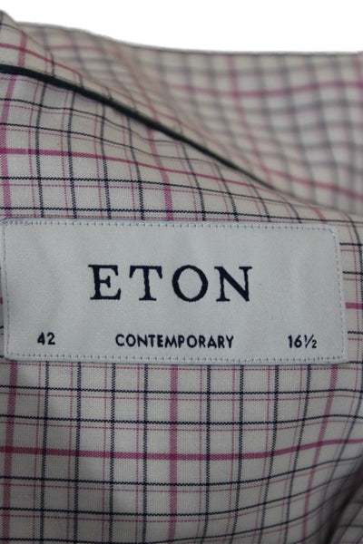 Eton Cotton Checkered Long Sleeve Button Up Shirt Pink Size 42 16.5