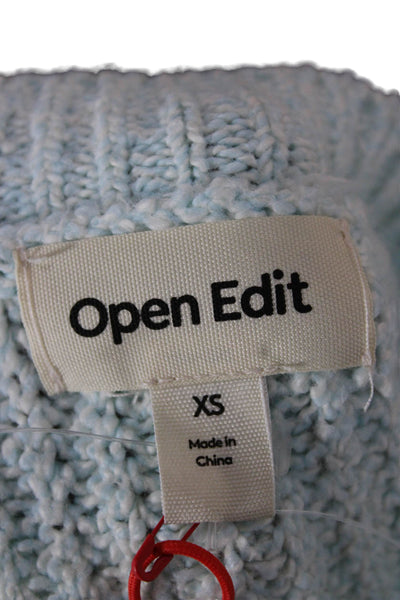 Open Edit Women Pullover Sweater Blue Crew Neck Long Sleeve Solid Size XS