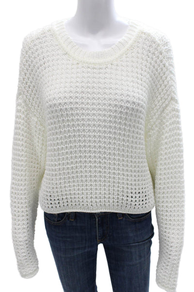 Aqua Women Pullover Sweater White Crew Neck Long Sleeve Acrylic Size S