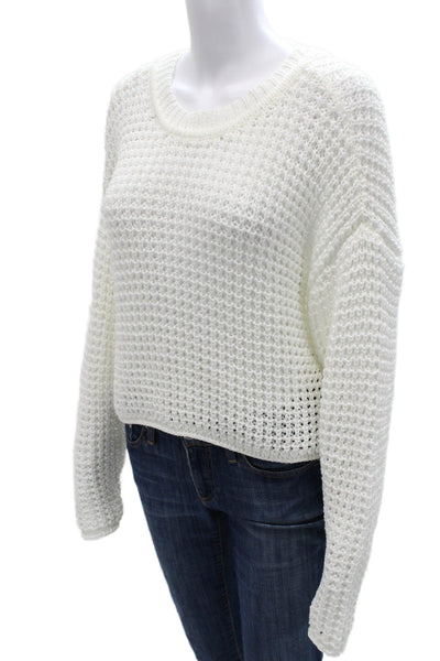 Aqua Women Pullover Sweater White Crew Neck Long Sleeve Acrylic Size S