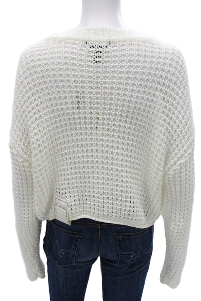 Aqua Women Pullover Sweater White Crew Neck Long Sleeve Acrylic Size S