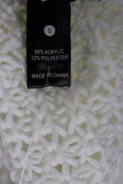 Aqua Women Pullover Sweater White Crew Neck Long Sleeve Acrylic Size S