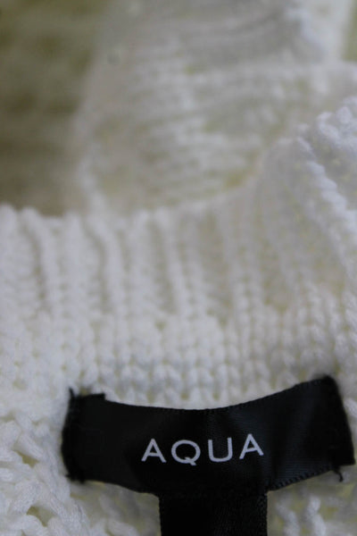 Aqua Women Pullover Sweater White Crew Neck Long Sleeve Acrylic Size S