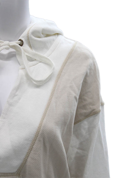 Pilcro Anthropologie Womens Pullover Hoodie Beige V-Neck Colorblock Size XS