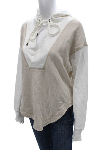 Pilcro Anthropologie Womens Pullover Hoodie Beige V-Neck Colorblock Size XS