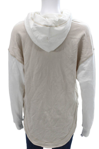 Pilcro Anthropologie Womens Pullover Hoodie Beige V-Neck Colorblock Size XS