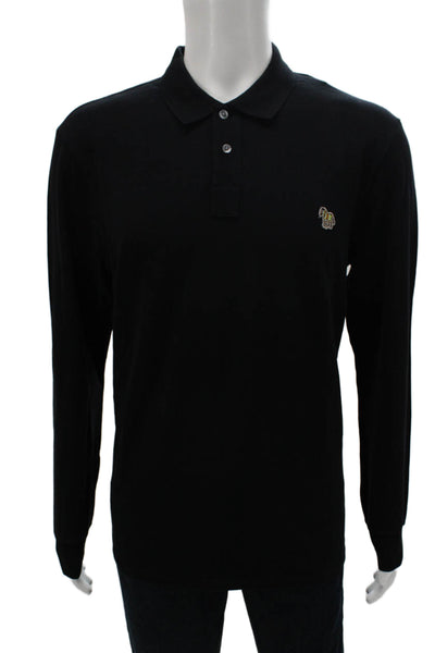Paul Smith Mens Polo Black Organic Cotton Collared Long Sleeve Size L