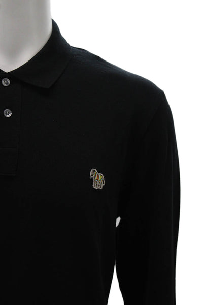 Paul Smith Mens Polo Black Organic Cotton Collared Long Sleeve Size L