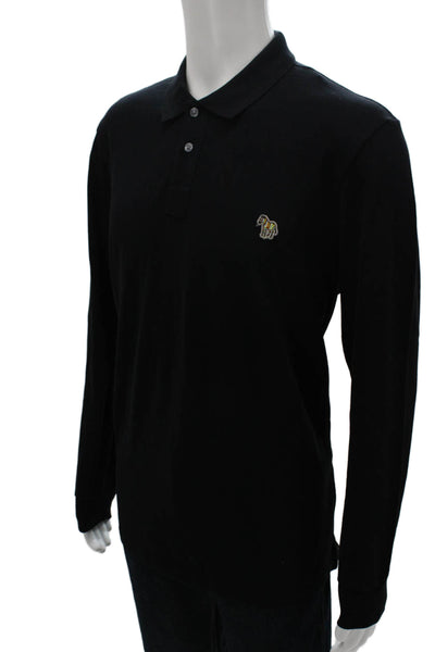 Paul Smith Mens Polo Black Organic Cotton Collared Long Sleeve Size L