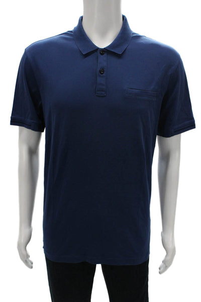 Boss Hugo Boss Mens Polo Collared Button Short Sleeve Blue Cotton Size XL