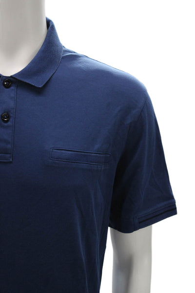 Boss Hugo Boss Mens Polo Collared Button Short Sleeve Blue Cotton Size XL