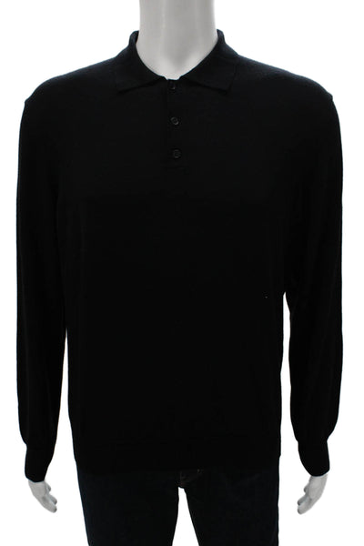 Black Brown 1826 Mens Merino Collared Pullover Sweater Black Button Size XL