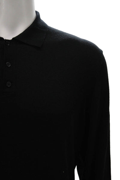 Black Brown 1826 Mens Merino Collared Pullover Sweater Black Button Size XL