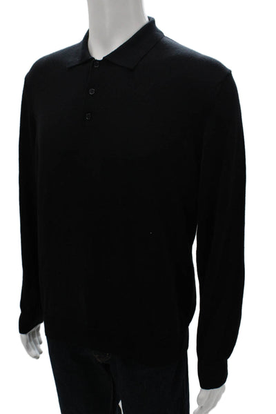 Black Brown 1826 Mens Merino Collared Pullover Sweater Black Button Size XL