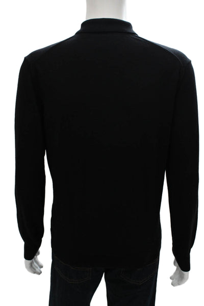 Black Brown 1826 Mens Merino Collared Pullover Sweater Black Button Size XL