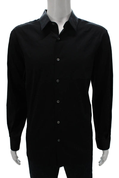 Theory Mens Black Collared Long Sleeve Button-Up Shirt Cotton Blend Size 2XL