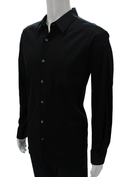Theory Mens Black Collared Long Sleeve Button-Up Shirt Cotton Blend Size 2XL