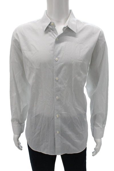 Theory Mens White Polka Dot Collared Button Up Long Sleeve Shirt Size 2XL