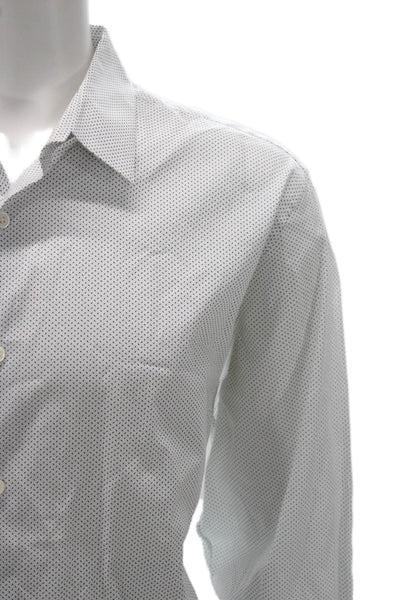 Theory Mens White Polka Dot Collared Button Up Long Sleeve Shirt Size 2XL