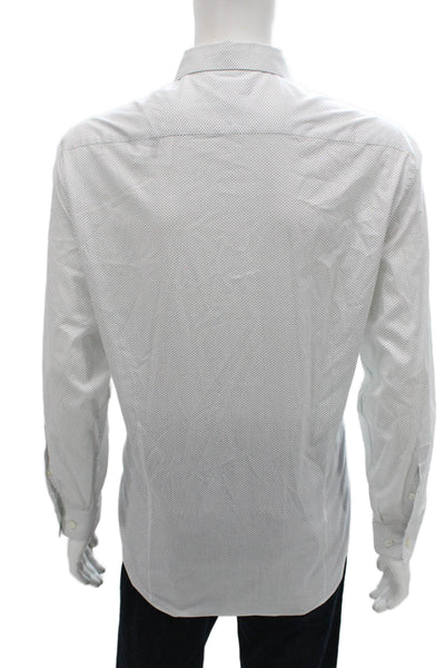 Theory Mens White Polka Dot Collared Button Up Long Sleeve Shirt Size 2XL