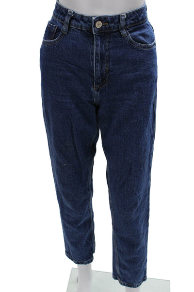 Zara Women Mom Jeans Blue High Rise Cotton Button Fly Size 4