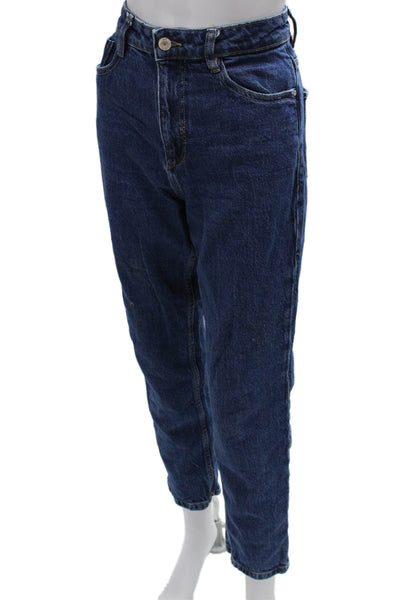 Zara Women Mom Jeans Blue High Rise Cotton Button Fly Size 4