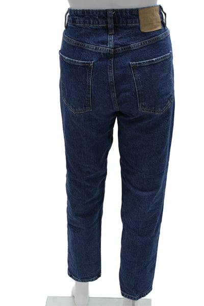 Zara Women Mom Jeans Blue High Rise Cotton Button Fly Size 4