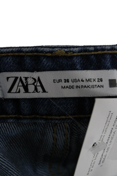 Zara Women Mom Jeans Blue High Rise Cotton Button Fly Size 4