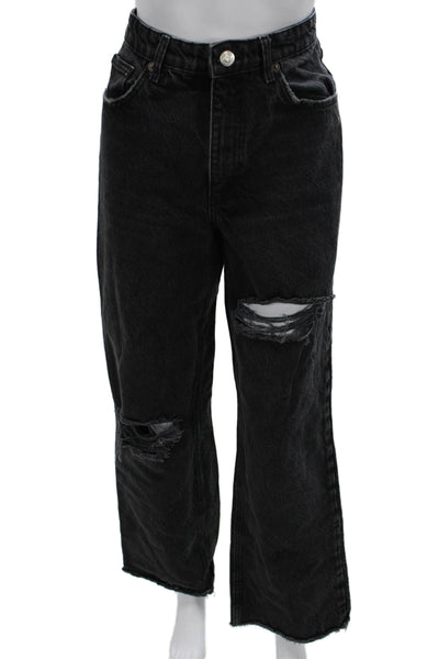 Zara Womens Straight Jeans Black High Rise Cotton Inseam 32 Size 6