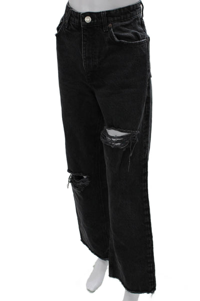 Zara Womens Straight Jeans Black High Rise Cotton Inseam 32 Size 6