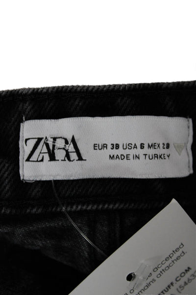 Zara Womens Straight Jeans Black High Rise Cotton Inseam 32 Size 6