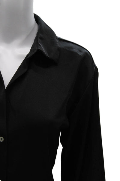 Zara Womens Basic Button-Up Black Polyester Collared Long Sleeve Top Size M